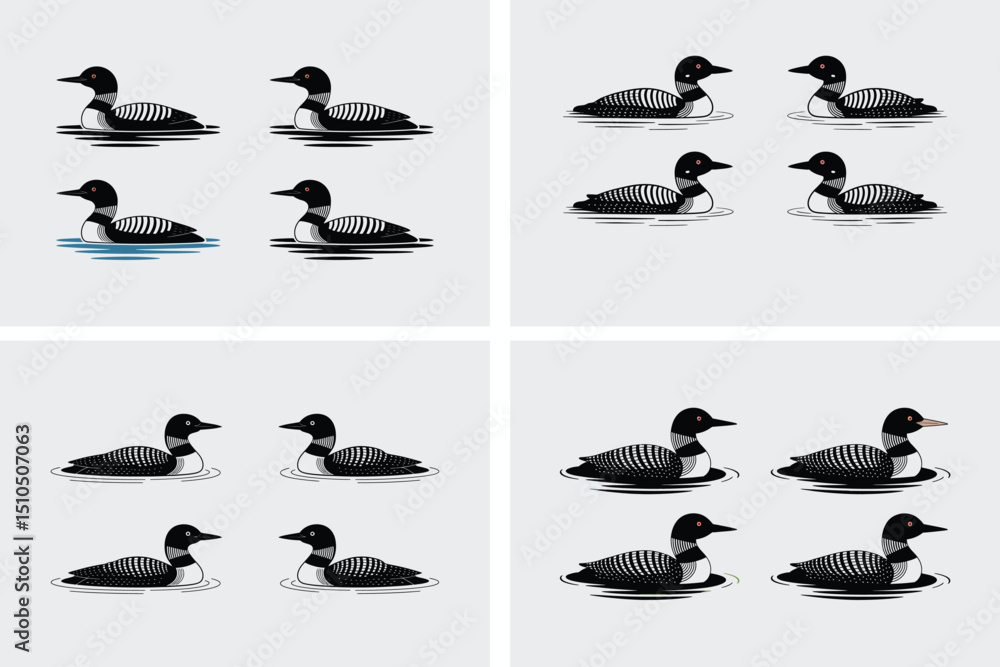 Naklejka premium Black flying duck and ducklings bird silhouettes vector illustration