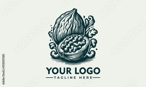 Vintage botanical illustration of walnuts with leaves
