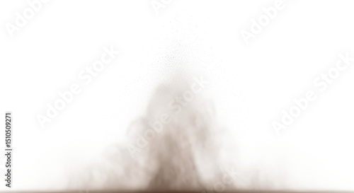 A broad cloud of light brown dust rises up from the ground, spreading out to the sides