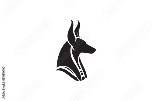 A black-and-white  Anubis  against a white background in a straightforward and inconspicuous vector silhouette 