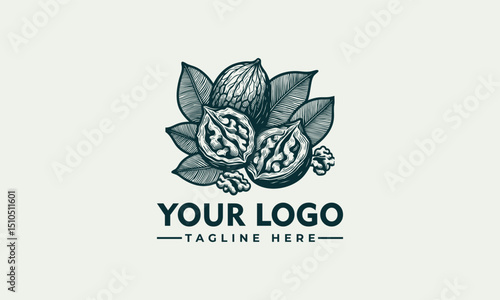 Vintage botanical illustration of walnuts with leaves
