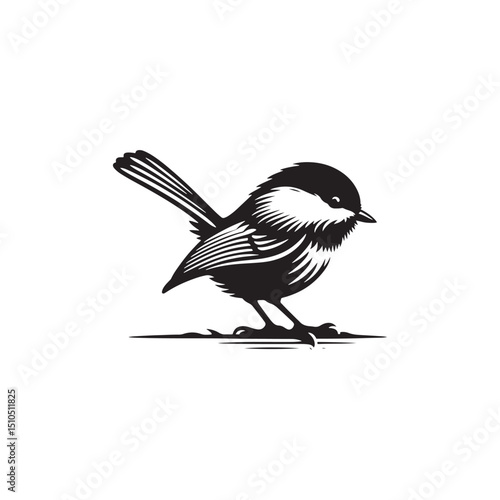 **"Delicate Black-capped Chickadee Vector Silhouette: Small Songbird Design Featuring Rounded Body, Distinctive Cap, and Perched Pose in Clean, Minimalist Style for Crafts and Digital Art"**
