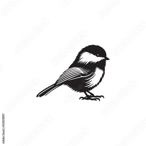 **"Delicate Black-capped Chickadee Vector Silhouette: Small Songbird Design Featuring Rounded Body, Distinctive Cap, and Perched Pose in Clean, Minimalist Style for Crafts and Digital Art"**
