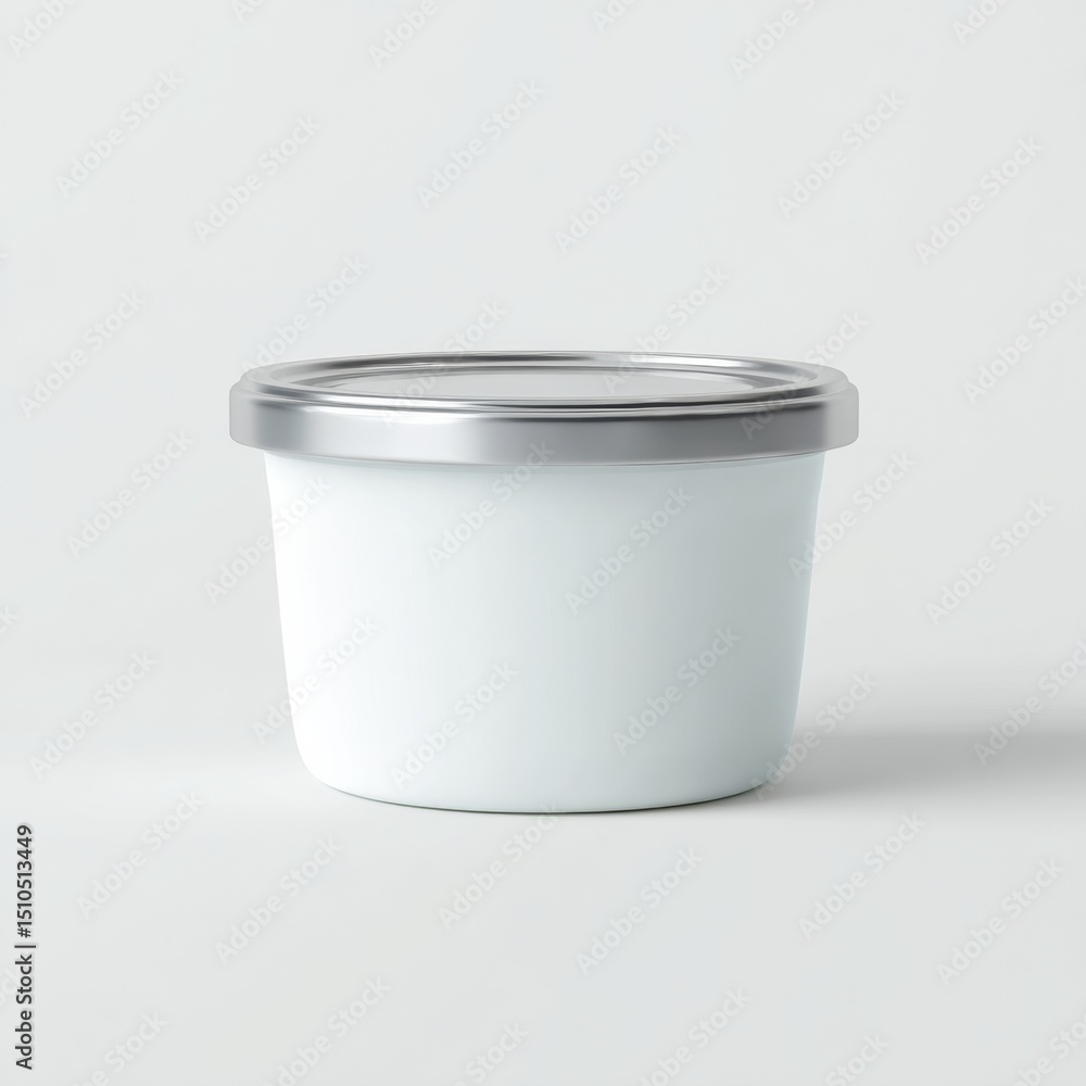 Plain Greek Yogurt Container 3D Render with Metallic Lid Detail Plain Greek Yogurt Container 3D Render with Metallic Lid Detail