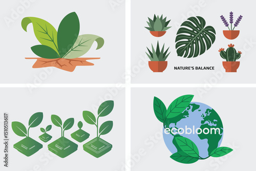 vector set of green leaves