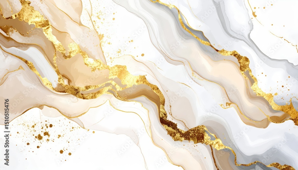 Elegant abstract marble design with gold accents and flowing white and beige waves Elegant abstract marble design with gold accents and flowing white and beige waves