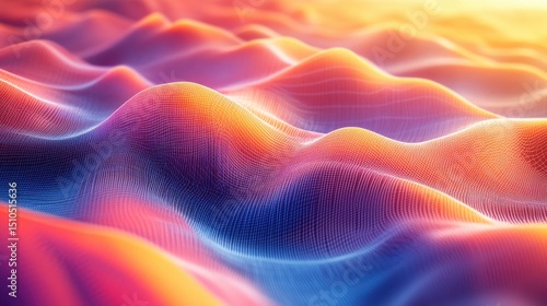 Abstract colorful waveform mesh network digital landscape