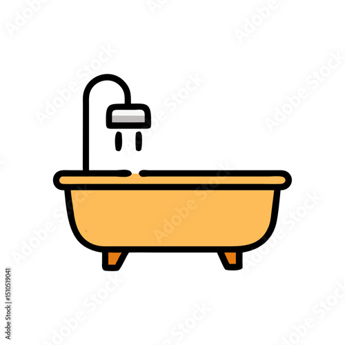 Cute Bathtub and Shower Icon - Bathroom Fixture Graphic