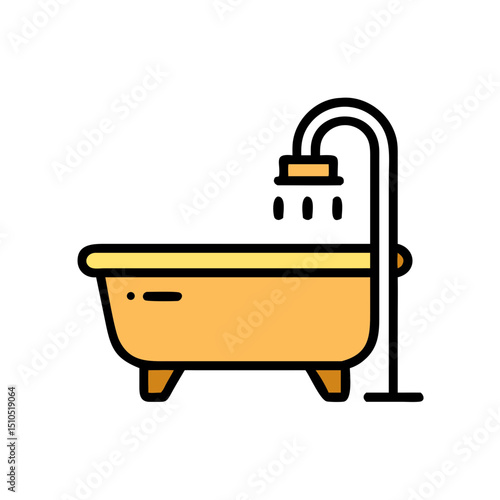 Cute Bathtub and Shower Icon - Bathroom Fixture Graphic