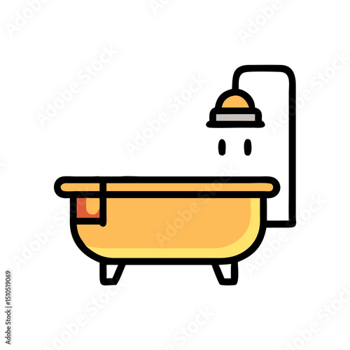 Cute Bathtub and Shower Icon - Bathroom Fixture Graphic