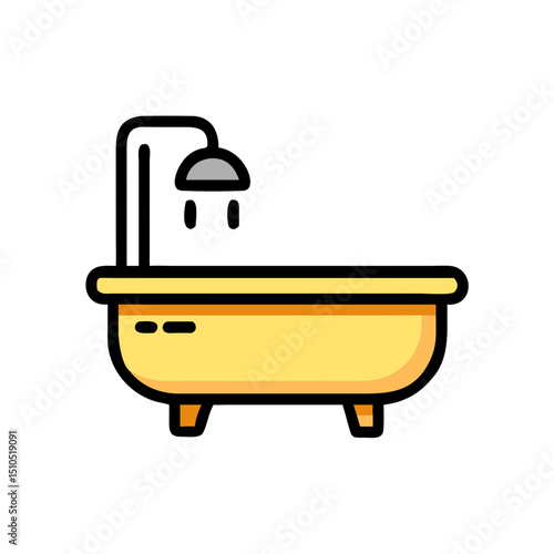 Cute Bathtub and Shower Icon - Bathroom Fixture Graphic