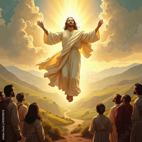 Religious Figure Ascends in Heavenly Light