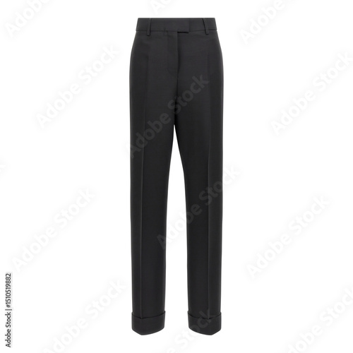 Black Straight Leg Trousers with Cuffed Hem ghost style isolated on white background front view