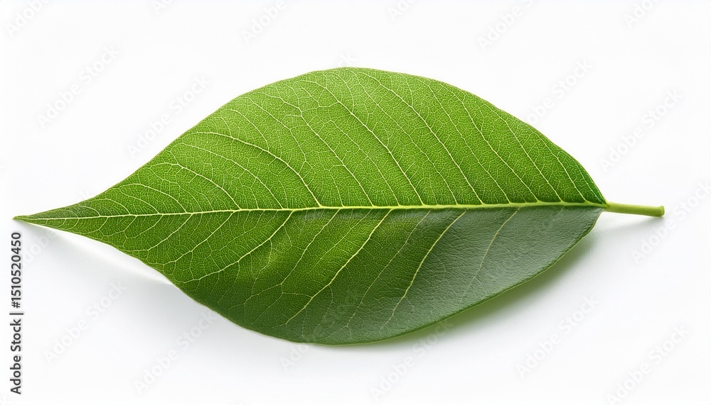 Fototapeta premium simple green leaf isolated on white background single closeup