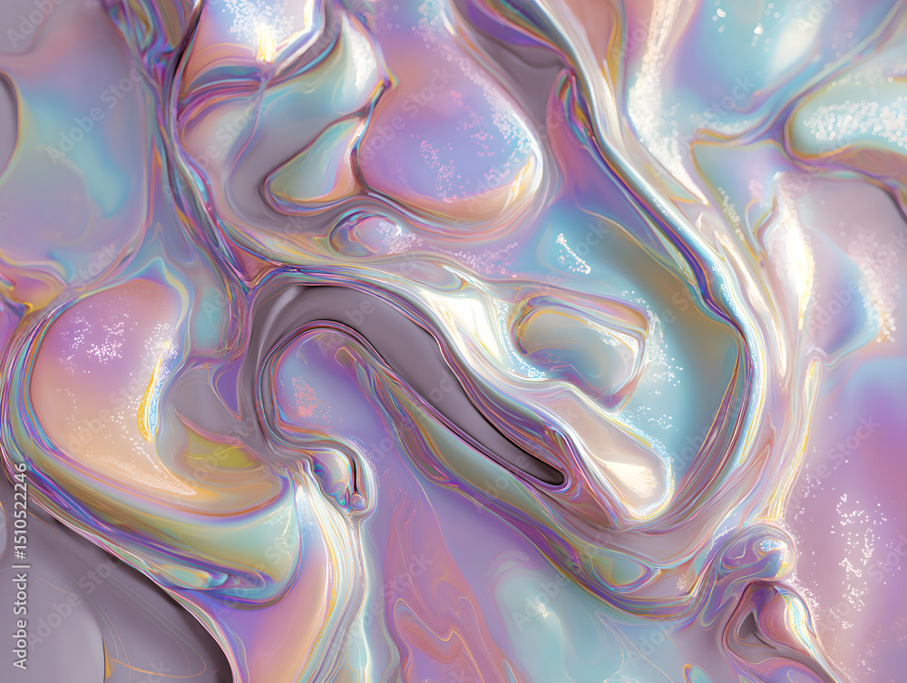 Obraz premium Iridescent pastel liquid swirls mother pearl abstract dreamy flow background