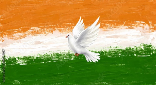 White Dove Soaring Over Indian Flag