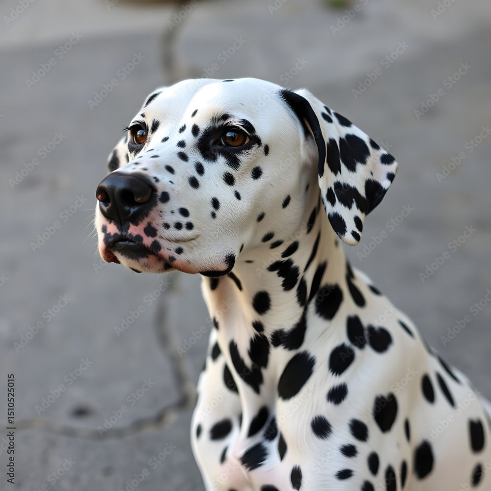 Dalmatian: Spots like fragments of a broken mosaic, assembled in an abstract pattern on the background of a concrete-gray canvas. Dalmatian: Spots like fragments of a broken mosaic, assembled in an abstract pattern on the background of a concrete-gray canvas.