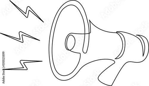 Public horn speaker in One continuous line drawing. Loudspeaker symbol of marketing promotion in simple linear style. Business concept for attention and job offer. vector illustration. Editable Stroke