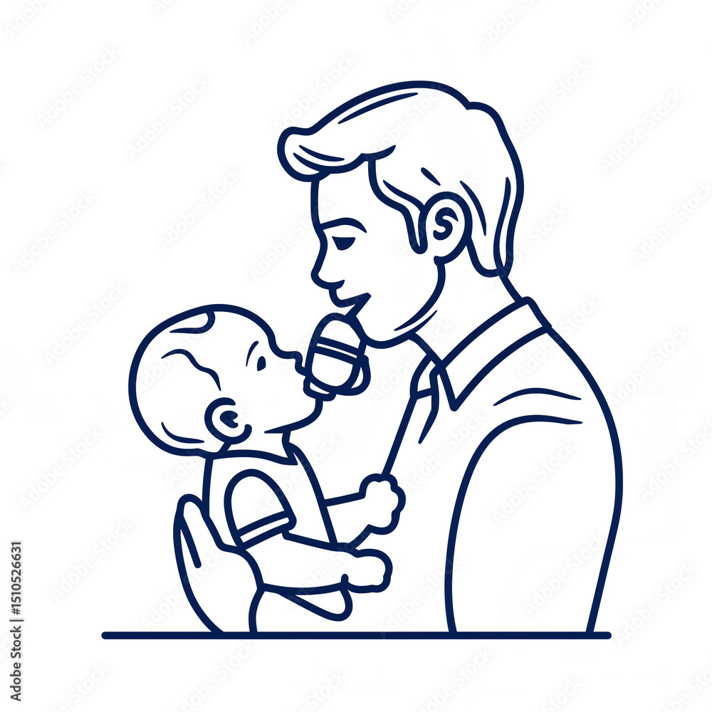 Monoline icon of father feeding baby, modern iconographic style Monoline icon of father feeding baby, modern iconographic style