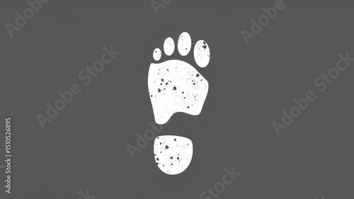White footprint illustration on grey background travel walk silhouette graphic art human track footstep trail mark