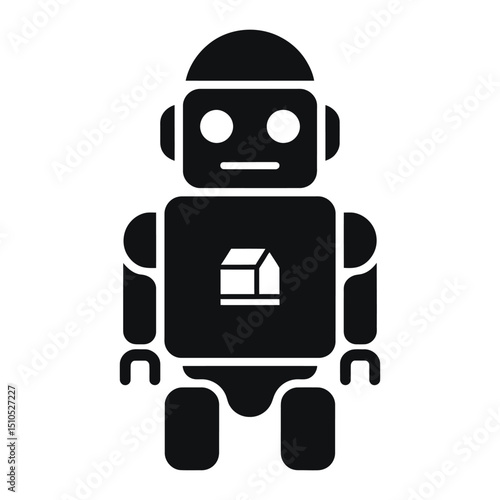 Delivery robot. A simple, black-and-white silhouette of a robot carrying a large, rectangular object.