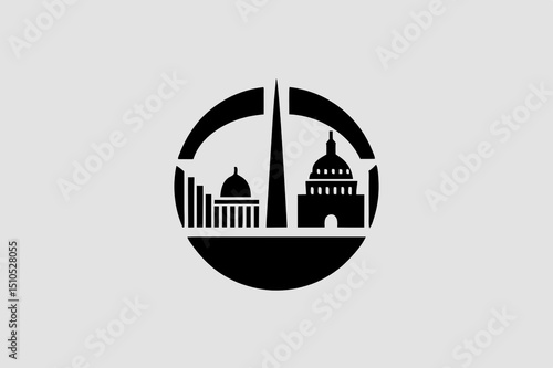 Washington DC Icons Design Silhouette of United States Capital Building White House Monument and Circle Landmark