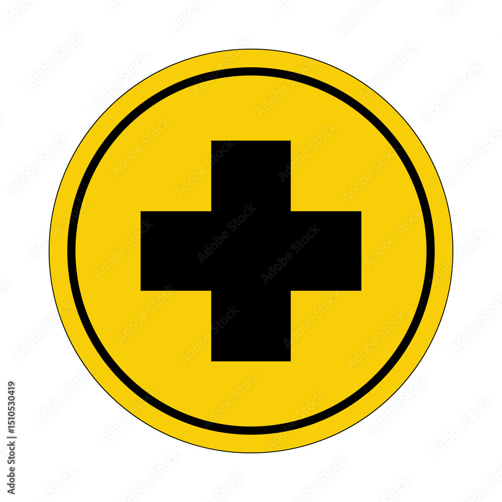 Fototapeta premium Circle yellow sticker. First aid. Hospital doctor sign logo. Circle yellow sign. Medical sticker.