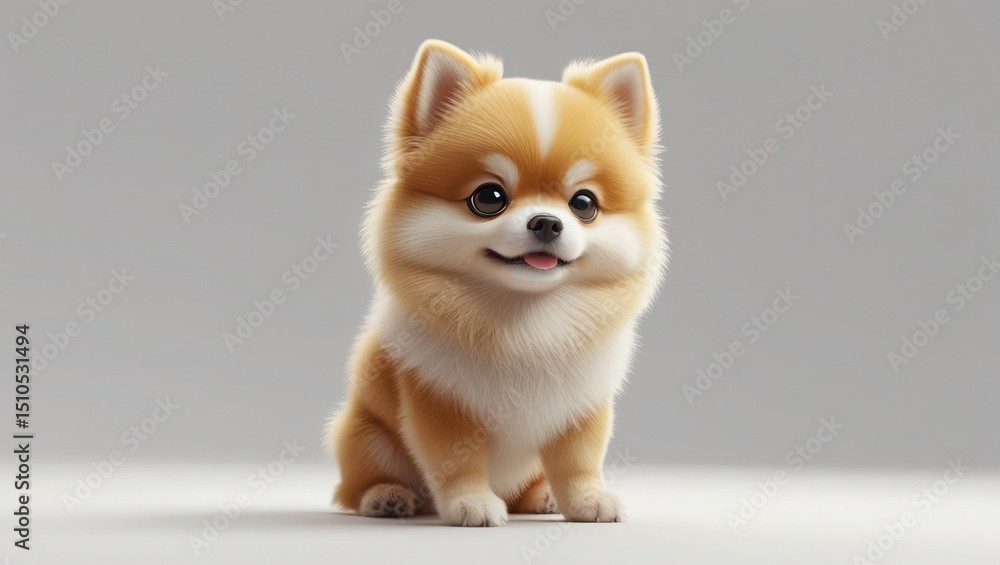 Obraz premium Adorable Pomeranian Puppy 3D Render of a Cute, Fluffy Dog
