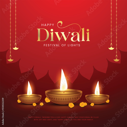 Happy Diwali - festival of lights colorful poster template design with decorative diya lamp. Indian festival of lights Happy Diwali, holiday Background.