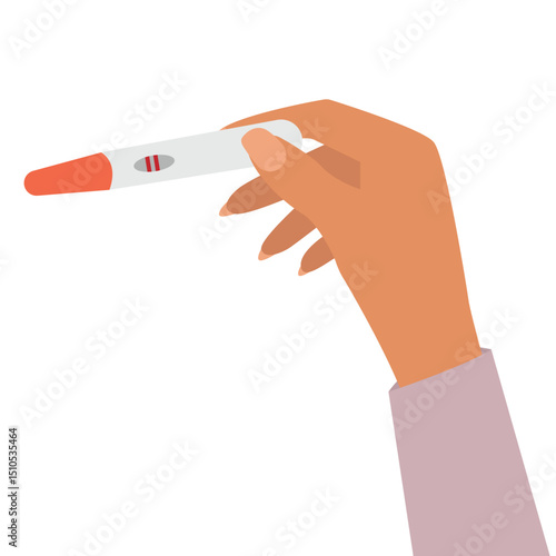 Woman's hand holding a positive pregnancy test result as a two lines vector illustration