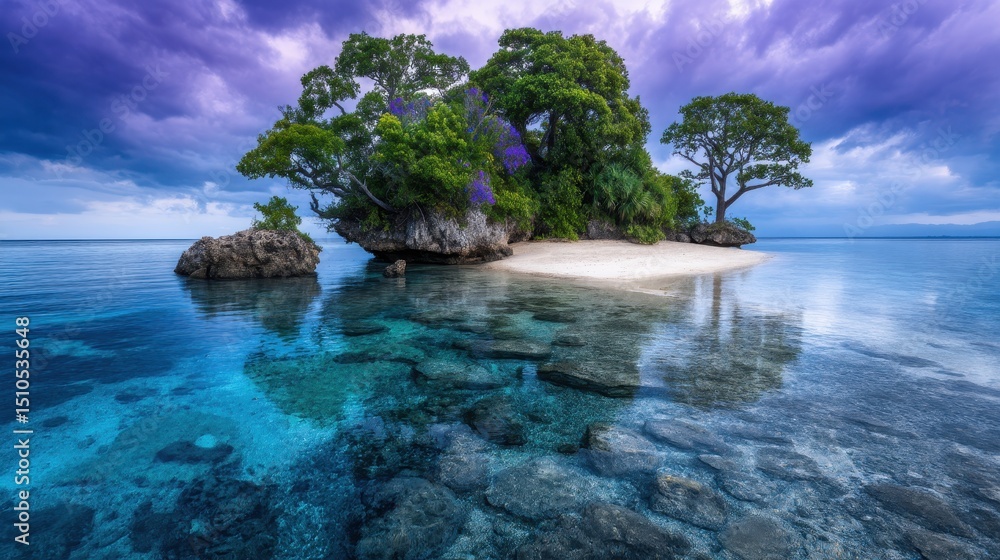 Fototapeta premium Tranquil island paradise with vibrant flora and azure waters