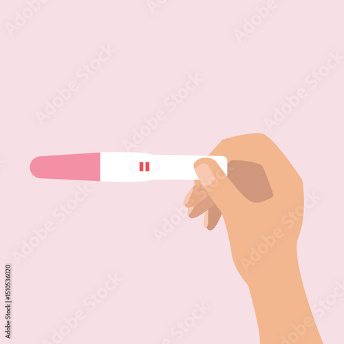 Woman's hand holding a positive pregnancy test result as a two lines vector illustration