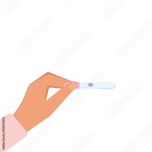 Woman's hand holding a positive pregnancy test result as a two lines vector illustration