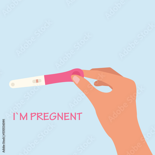 Woman's hand holding a positive pregnancy test result as a two lines vector illustration