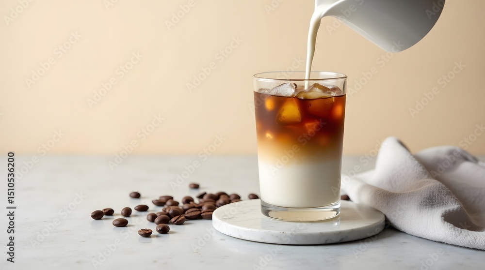 Refreshing Iced Coffee with Milk Pour – Minimalist Beverage Scene Refreshing Iced Coffee with Milk Pour – Minimalist Beverage Scene
