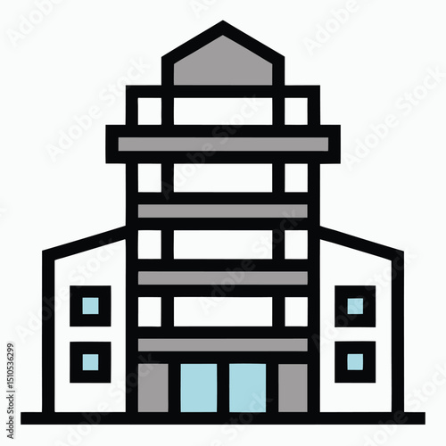 Modern multistory building icon commercial real estate design