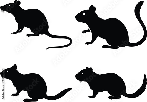 Black rat silhouette vector images: rodent pest control, graphic design element, animal clip art