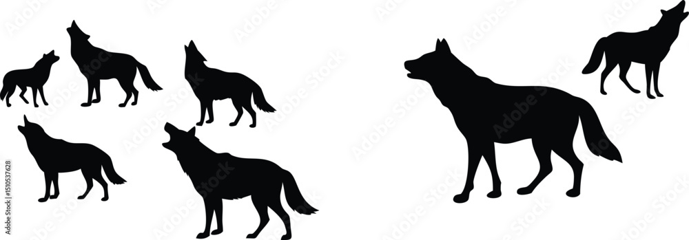 Obraz premium Wolf pack howling silhouette vector illustration for wildlife animal nature designs art print