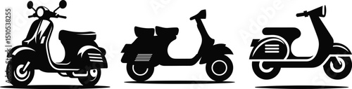 Three vintage scooter silhouettes, classic design illustration
