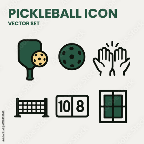 Pickleball Icon Vector Set Logo Design Simple Modern Picler Athlete 