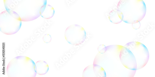 Beautiful circles colorful soap bubbles texture background. Design soap bubbles on a white background. Vector circles template design. white background texture, Xmas, backdrop, lights, wallpaper