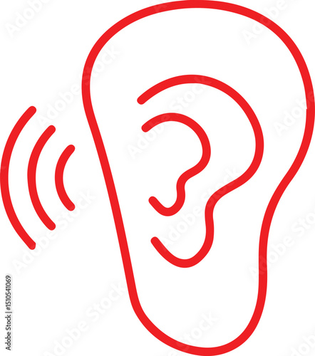 ear, auditory device, hearing aid, medical illustration, minimal line art, outline, red lines, simplistic design
