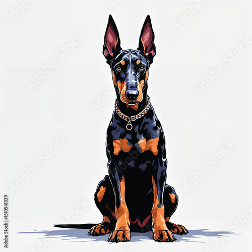 Adorable Cartoon doberman Puppy Vector Illustration