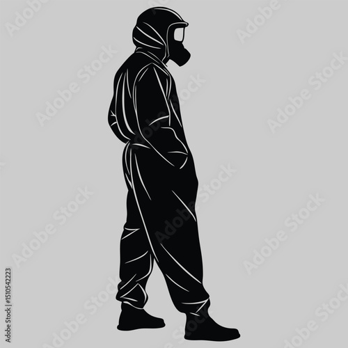 a scientist in hazmat suit silhouette vector design art and illustration