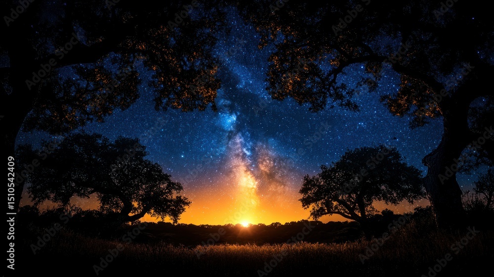 Fototapeta premium Night sky, Milky Way, trees