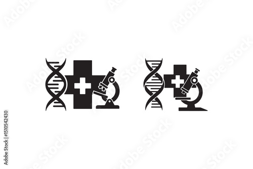 DNA Microscope Cross Logo for Medical Research Labs - Biomedical Research Silhouette Design