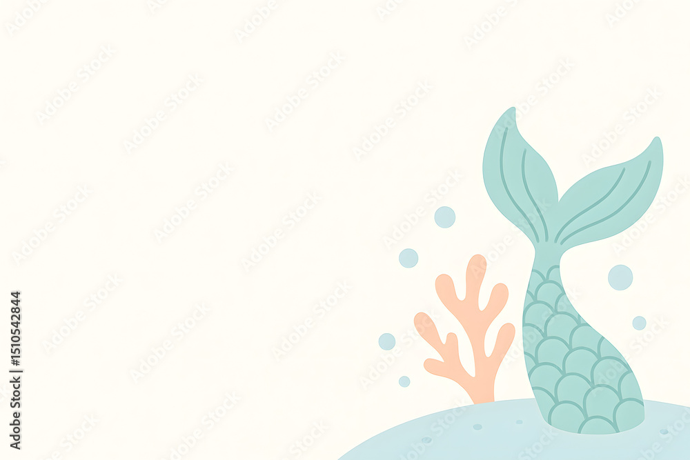 Fototapeta premium Corner Layout with Mermaid Tail, Coral, and Bubbles