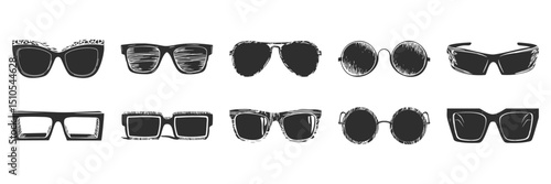 Sunglasses Silhouette Set. Fashionable Eyewear Styles For Summer And Sun Protection Isolated Vector Illustration Collection