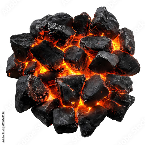 Glowing Embers A Pile of Burning Coal isolated on transparent background