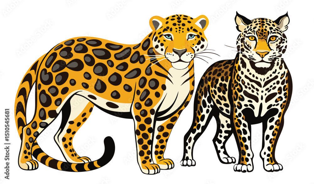 Fototapeta premium Two majestic jaguars standing side by side